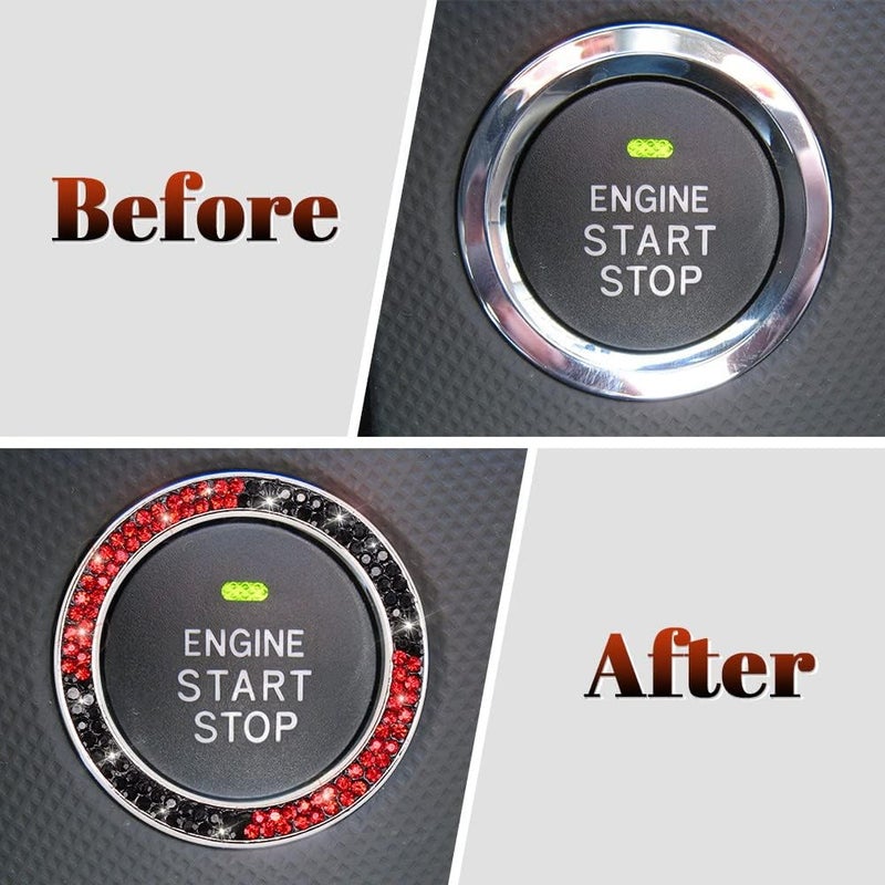 ToBeQueen Red Black Bling Push Start Button Cover Ring Emblem Sticker, Interior Decoration Crystal Diamond Rhinestone Car Decor Red and Black Car Accessories for Women, Red and Black - Image 2